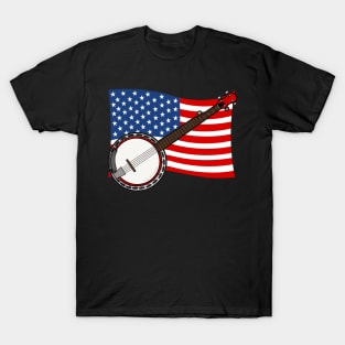 4th July Banjo America Rocks USA Flag Banjoist T-Shirt